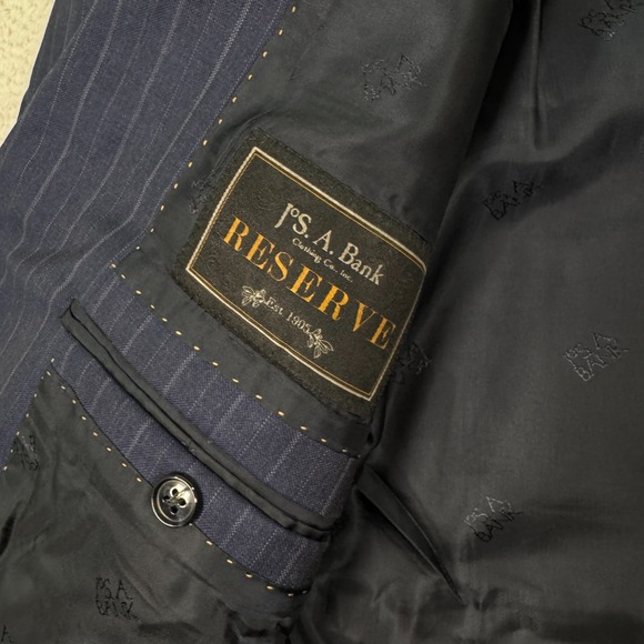 Jos A Bank Reserve Blazer Jacket Mens 48L Tailored Fit Navy Striped Wool Classic - Picture 5 of 15